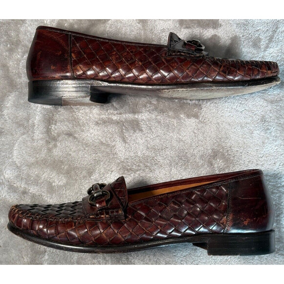 Maus & Hoffman Dark Brown Woven Leather Slip On Loafers Mens Size 10 - Picture 4 of 8